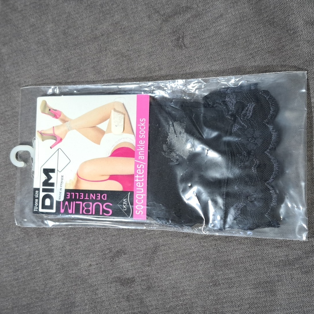 Vintage DIM Sublim Dentelle Lycra Black Ankle Socks NEW OS Made In France